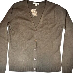 NWOT Garnet Hill Womens 100% Cashmere V-Neck Cardigan Earth Brown Small